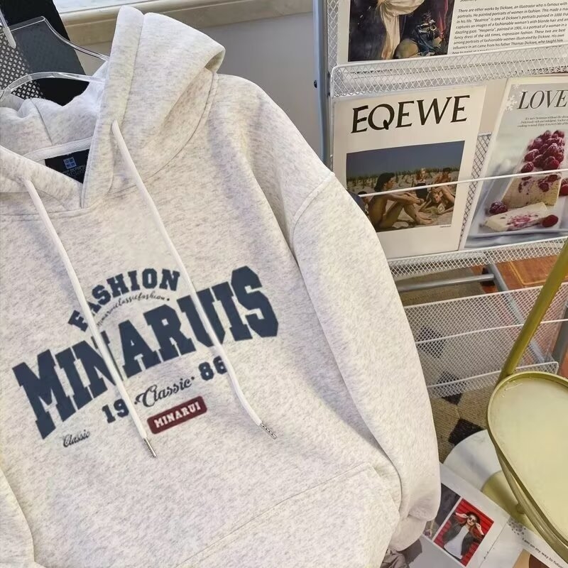 2024 Muški hoodie džemper s kapuljačom, debela flis podstava, opuštena silueta, američki stil za jesen i zimu