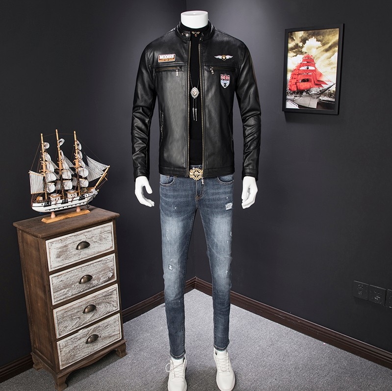 Muška PU kožna jakna, uski kroj, korejski stil, proljeće i jesen, moto casual jakna