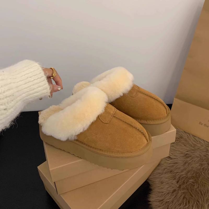 Ženske papuče s debelim potplatom za jesen i zimu, slip-on s zatvorenim prstom, unutrašnje krzno.