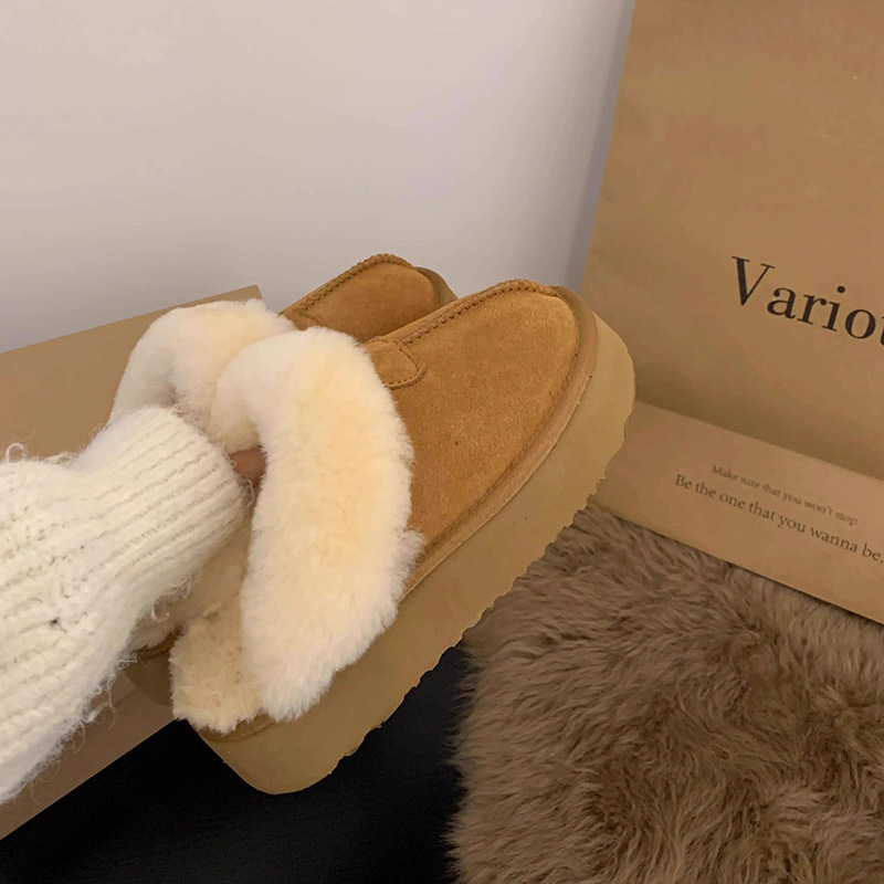 Ženske papuče s debelim potplatom za jesen i zimu, slip-on s zatvorenim prstom, unutrašnje krzno.
