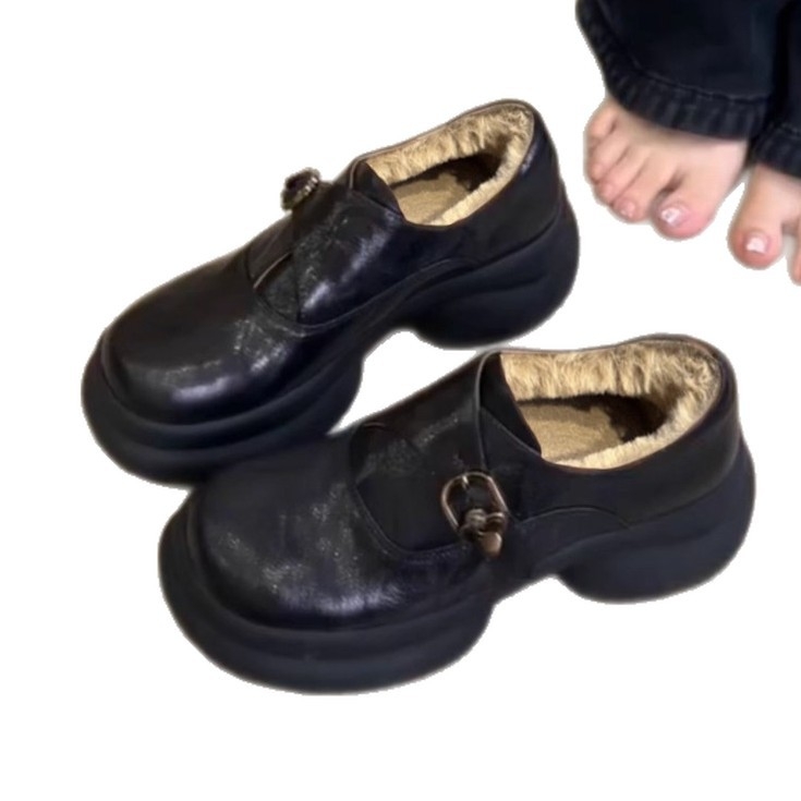 Ženske loaferice od teleće kože s debelim potplatom, fleece unutrašnjošću i toplim vuneno-pamučnim unutarnjim slojem