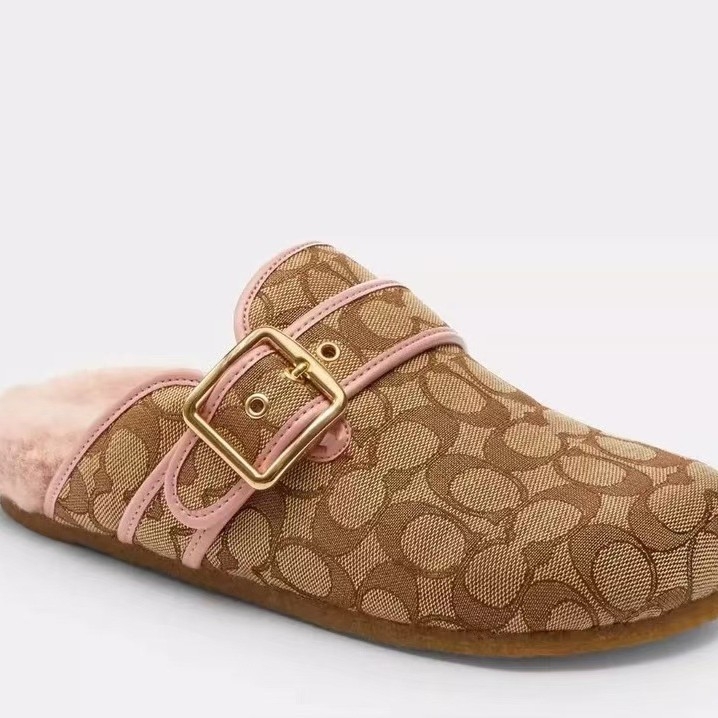 Ženske zimcke papuče s flis unutrašnjošću, slip-on, okrugli vrh, gumeni potplat