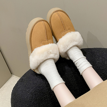 Ženske zimske papuče od krzna, slip-on, zatvorenim prstom, debela podstava