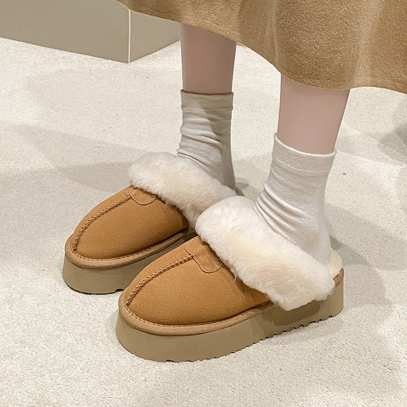 Ženske zimske papuče od krzna, slip-on, zatvorenim prstom, debela podstava