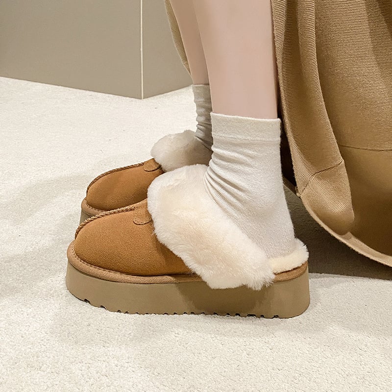 Ženske zimske papuče od krzna, slip-on, zatvorenim prstom, debela podstava
