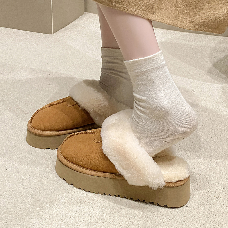 Ženske zimske papuče od krzna, slip-on, zatvorenim prstom, debela podstava