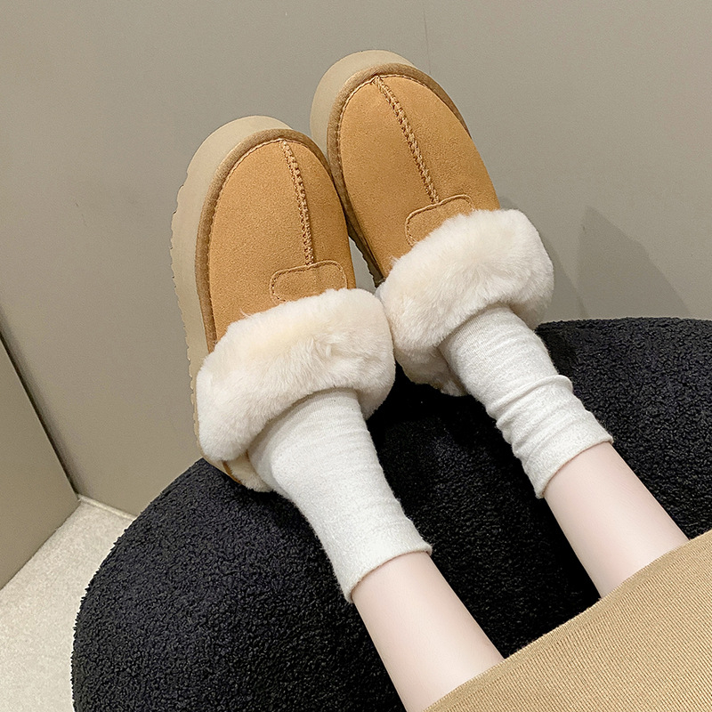 Ženske zimske papuče od krzna, slip-on, zatvorenim prstom, debela podstava