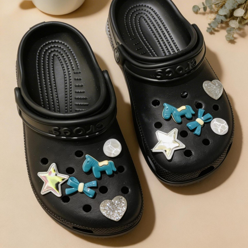Xc-123-1 Ukrasi za Crocs: zelena mašna, poni i zvjezdica