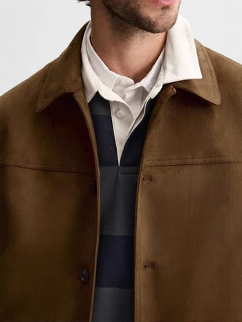 Мъжко яке със замшена текстура и стояща яка