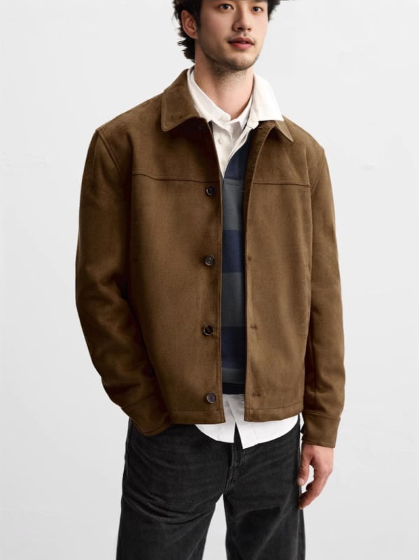 Мъжко яке със замшена текстура и стояща яка