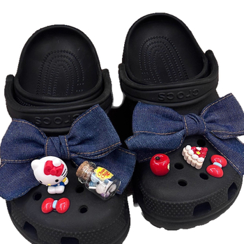 3D denim mašna za Crocs – ukrasni dodatak za obuće s cvjetnim kopčom