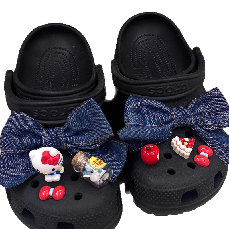 3D denim mašna za Crocs – ukrasni dodatak za obuće s cvjetnim kopčom