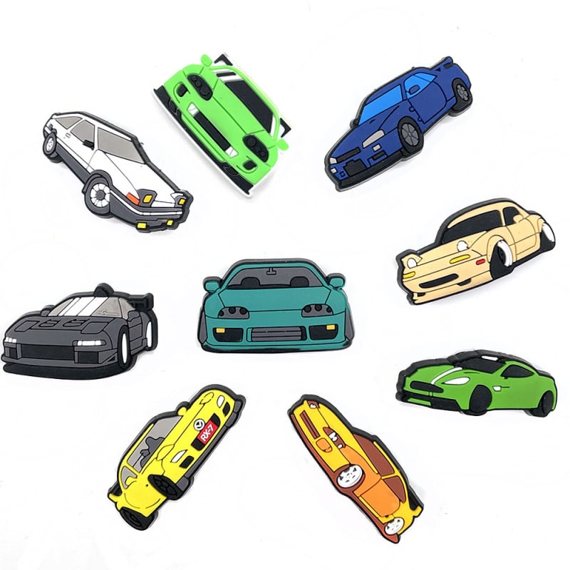 Set karikatura automobila JDM serije — ukrasne kopče za Crocs-stil papuče