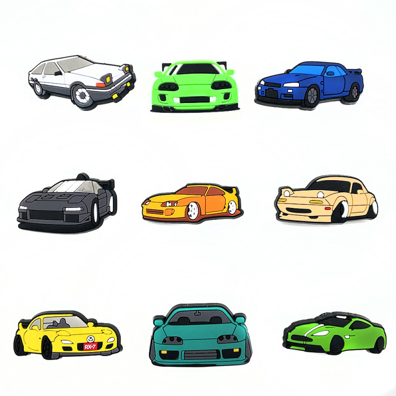 Set karikatura automobila JDM serije — ukrasne kopče za Crocs-stil papuče