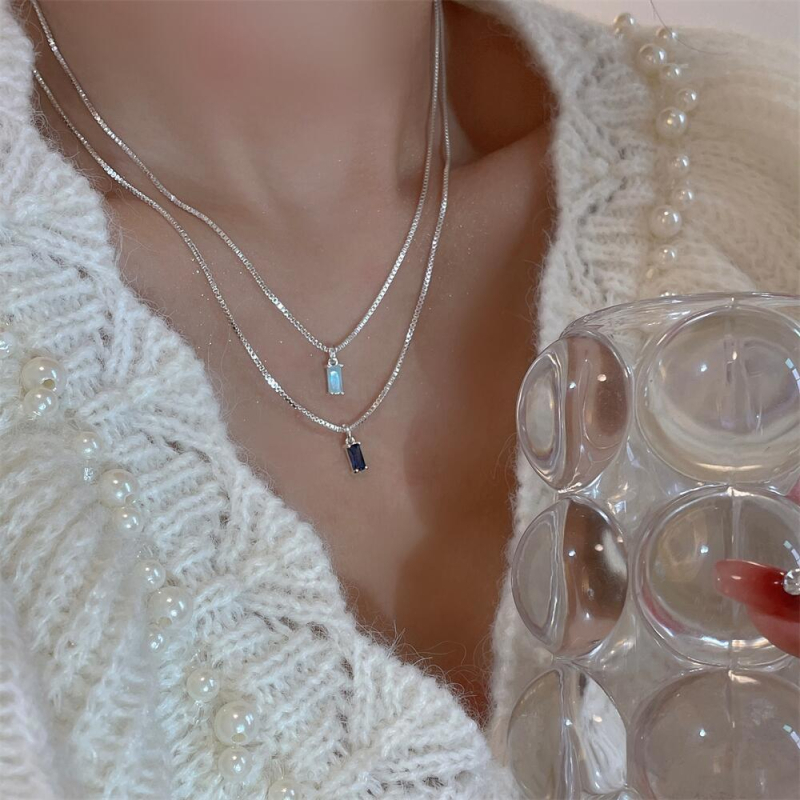 Šareni cirkon nakit s kutijastim lancem, višeslojni unisex minimalističkog stila