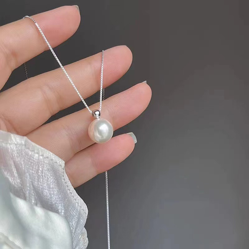 S999 srebrni biserni ogrlica – kutijasti lanac, 41–50 cm, ženski nakit