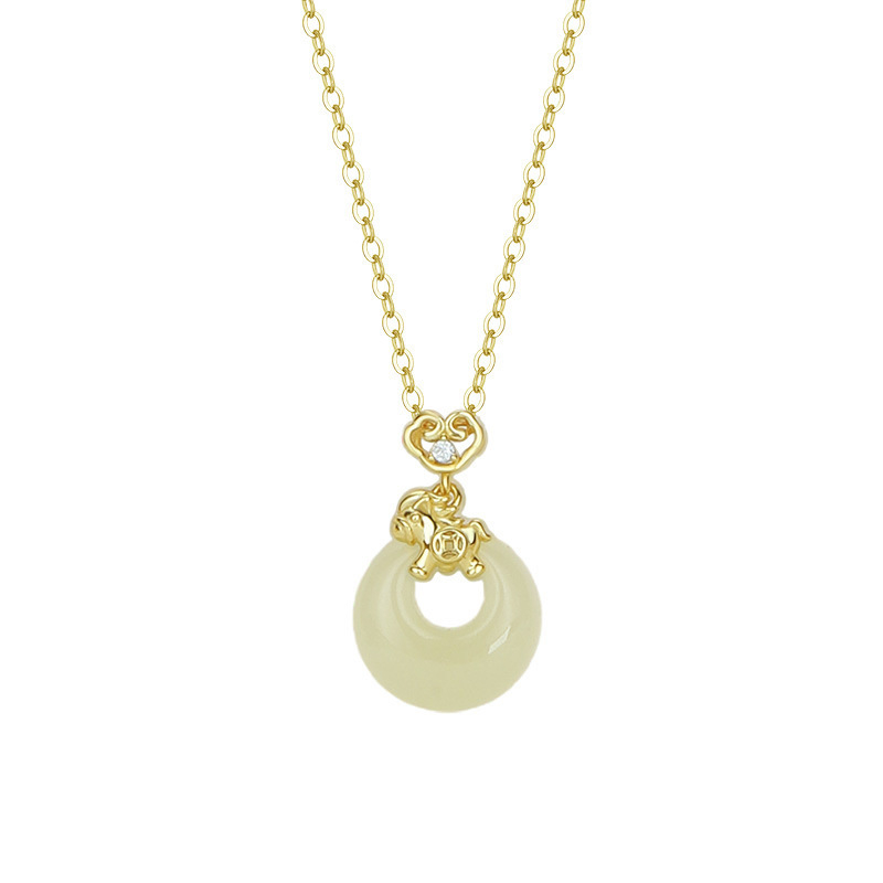 Sterling srebro S999, Hetian jade Peace privjesak, zodijak konj, lanac ključnice, lagani luksuzni dizajn