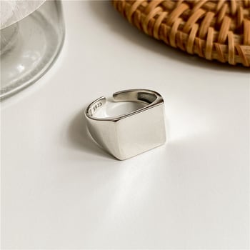 S925 sterling srebrni osnovni geometrijski kvadratni prsten s glatkom sjajnom površinom, unisex minimalistički stil