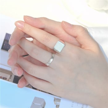 S925 sterling srebrni osnovni geometrijski kvadratni prsten s glatkom sjajnom površinom, unisex minimalistički stil