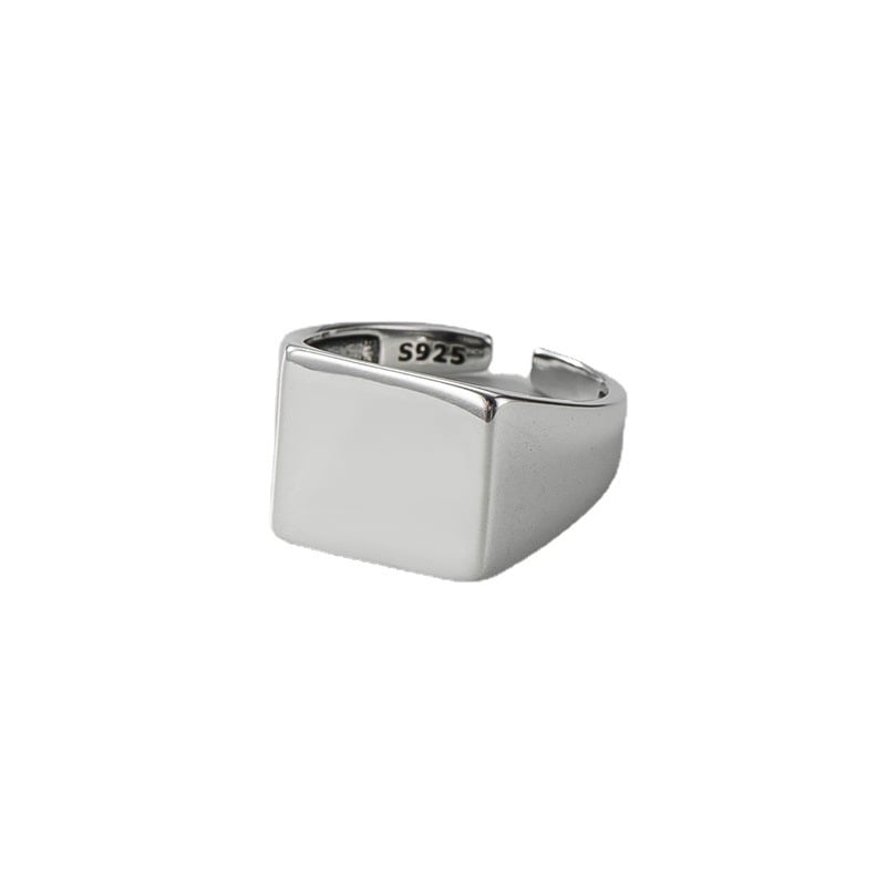 S925 sterling srebrni osnovni geometrijski kvadratni prsten s glatkom sjajnom površinom, unisex minimalistički stil