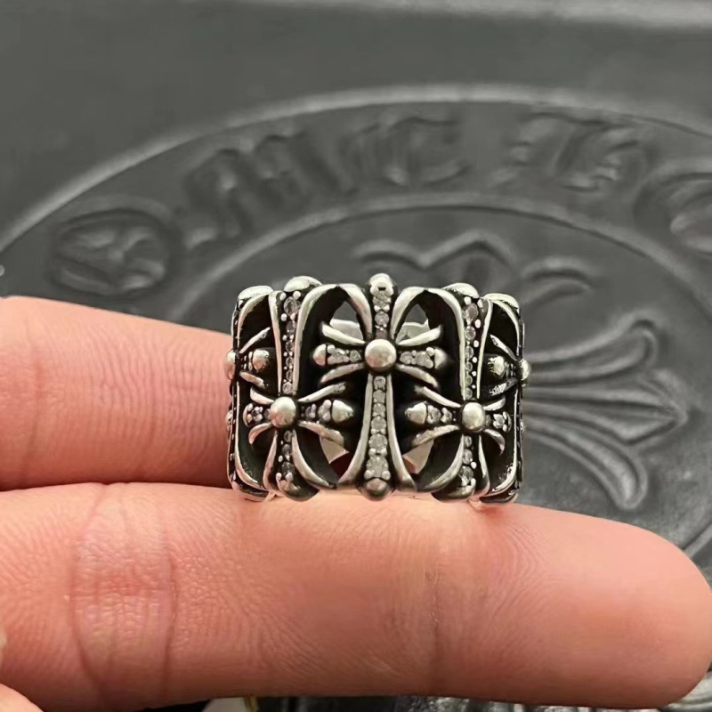Prsten s križem u kružnom obliku, rhodijem premazan, ukrašen cirkonima, unisex, vintage jazz stil Evropa-Amerika