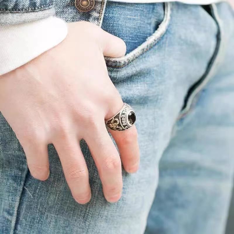 Muški prsten s kamenom Oko Božje, vintage stil, oksidirani bakreni završetak