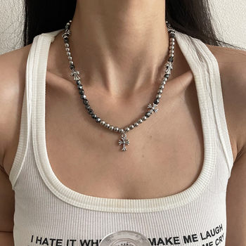 Unisex ogrlica s križem od perli, geometrijski dizajn