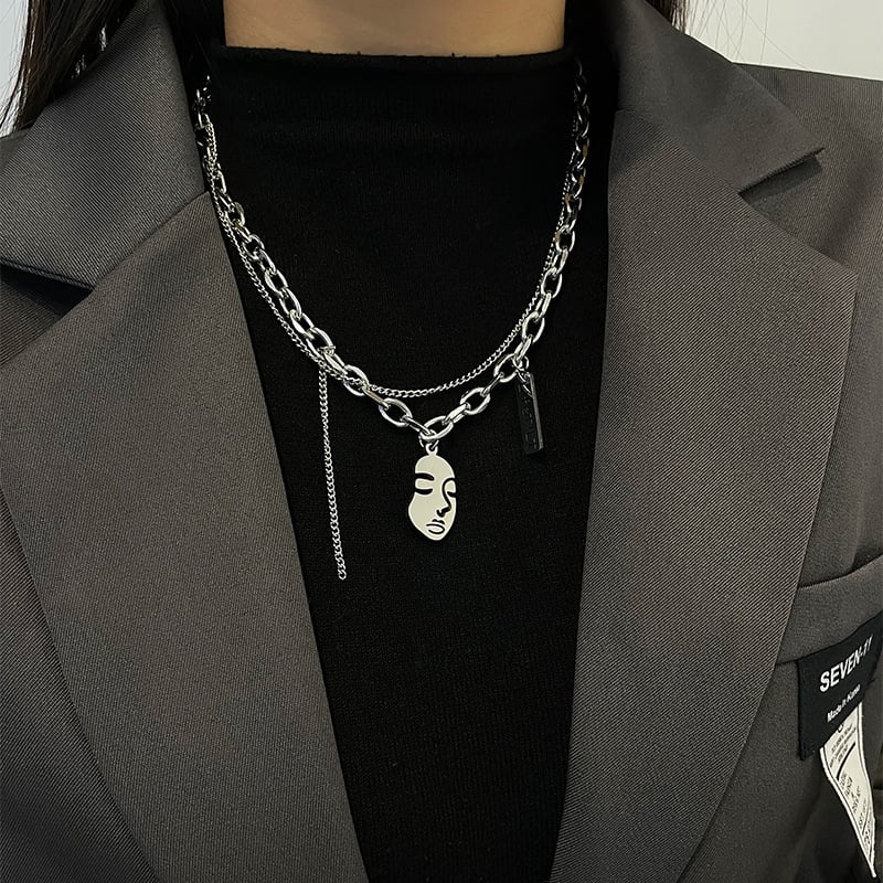 Ogrlica s portretom od titanskog čelika, otporna na izblijeđenje, dvostruki sloj, unisex, zapadnjački hip-hop stil