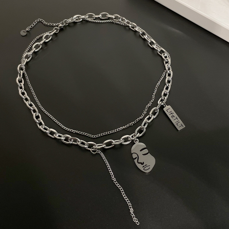 Ogrlica s portretom od titanskog čelika, otporna na izblijeđenje, dvostruki sloj, unisex, zapadnjački hip-hop stil