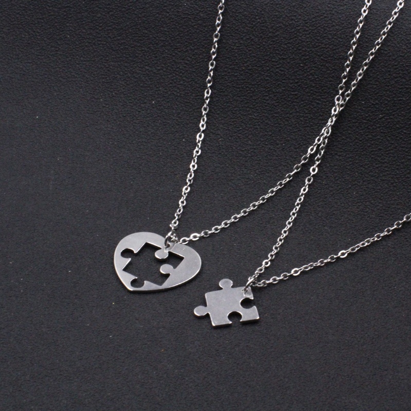 Ogrlica za parove sa srcem-puzzle privjeskom, od titan čelika, kratki stil, unisex