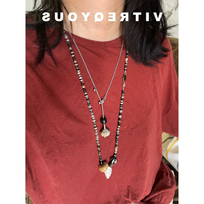 Vintage keramički dugi lančić s Bodhi perlama, ručna izrada, unisex, perle fiksne