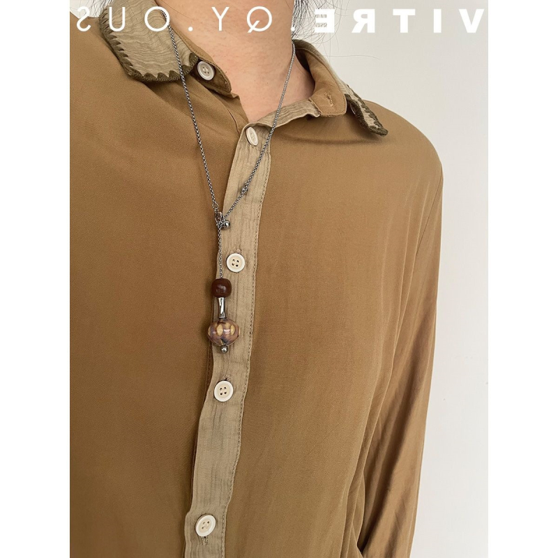 Vintage keramički dugi lančić s Bodhi perlama, ručna izrada, unisex, perle fiksne