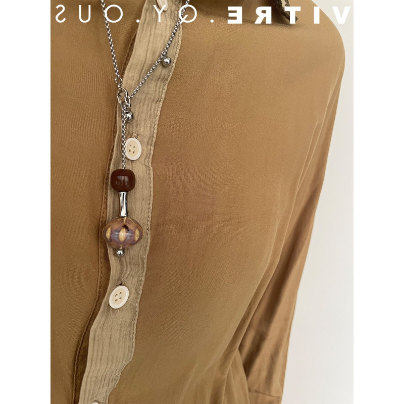 Vintage keramički dugi lančić s Bodhi perlama, ručna izrada, unisex, perle fiksne