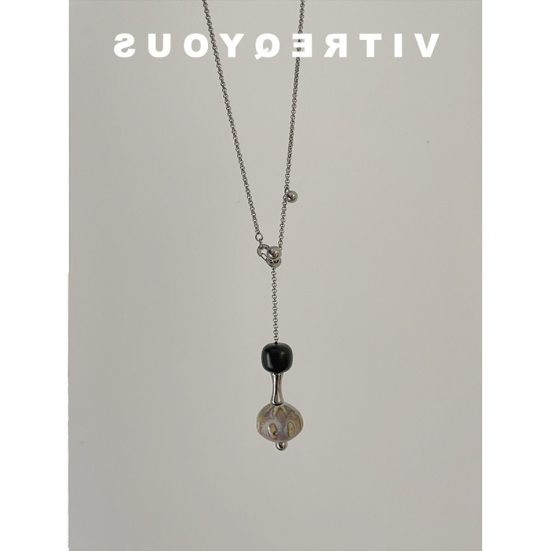 Vintage keramički dugi lančić s Bodhi perlama, ručna izrada, unisex, perle fiksne