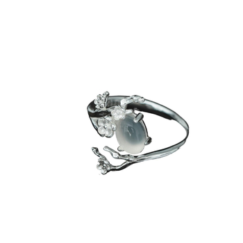 Ice Heart Flower, S925 srebro, bijeli ahat chalcedon, otvoreni prsten, lagan luksuz
