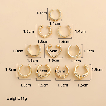 Ušni klipsovi u obliku slova C, unisex, minimalistički dizajn, set od 10 komada