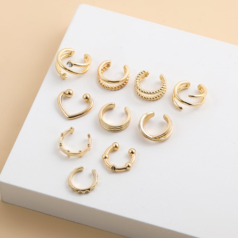 Ušni klipsovi u obliku slova C, unisex, minimalistički dizajn, set od 10 komada