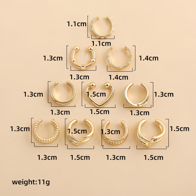Ušni klipsovi u obliku slova C, unisex, minimalistički dizajn, set od 10 komada