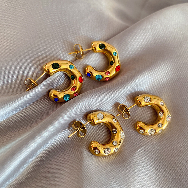 Zlatne luksuzne naušnice s šarenim cirkonima, francuski retro stil, elegantne metalne naušnice za žene