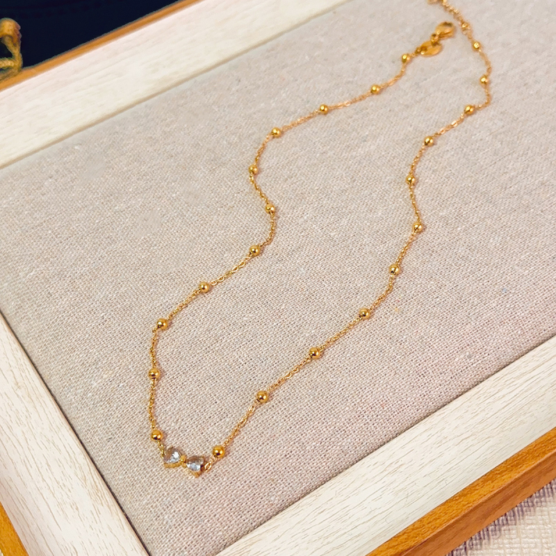Ženski ogrlicu s mašnicom i mikro pavé cirkonima, podesiva dužina 21–50 cm, lanac s perlama, privjesak od bakra, titan čelik, elegantan visokokvalitetan dizajn
