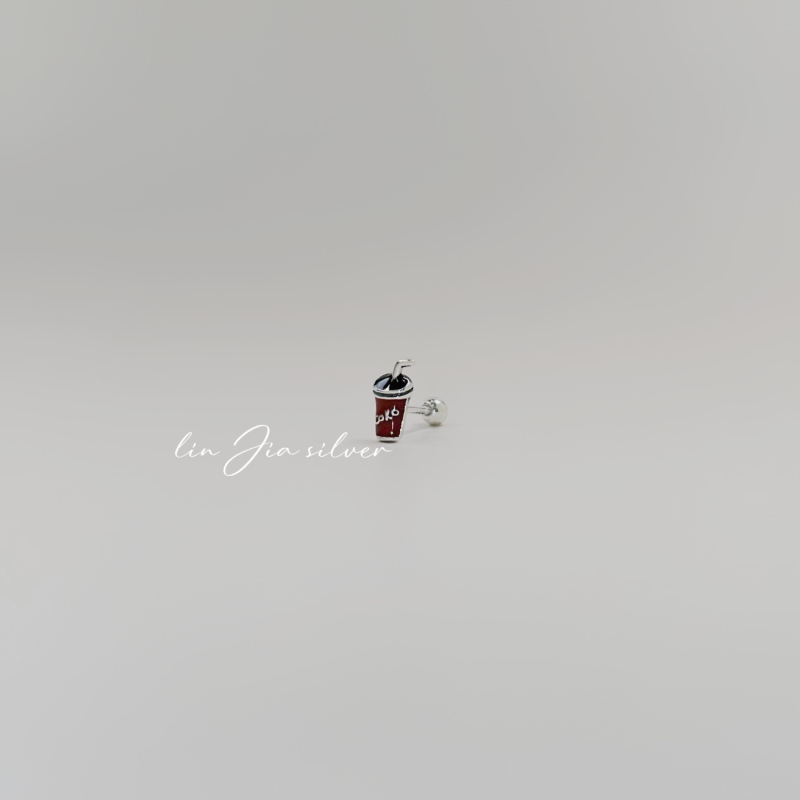 S925 srebrne naušnice s Coca-Cola dizajnom, vintage dojam, vijčano zatvaranje, unisex, europsko-američki stil