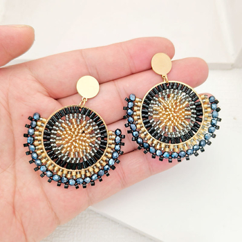 Naušnice u obliku fanova od rižinih perlica, ručno pletene bead naušnice, retro euro-američki stil