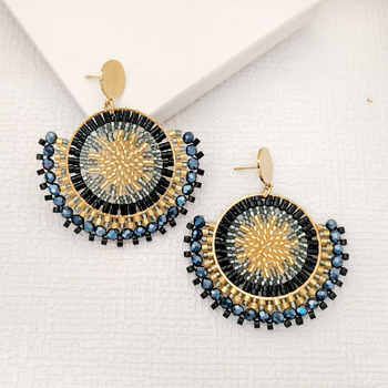 Naušnice u obliku fanova od rižinih perlica, ručno pletene bead naušnice, retro euro-američki stil