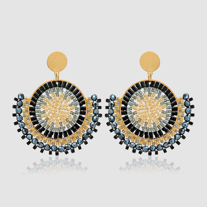 Naušnice u obliku fanova od rižinih perlica, ručno pletene bead naušnice, retro euro-američki stil