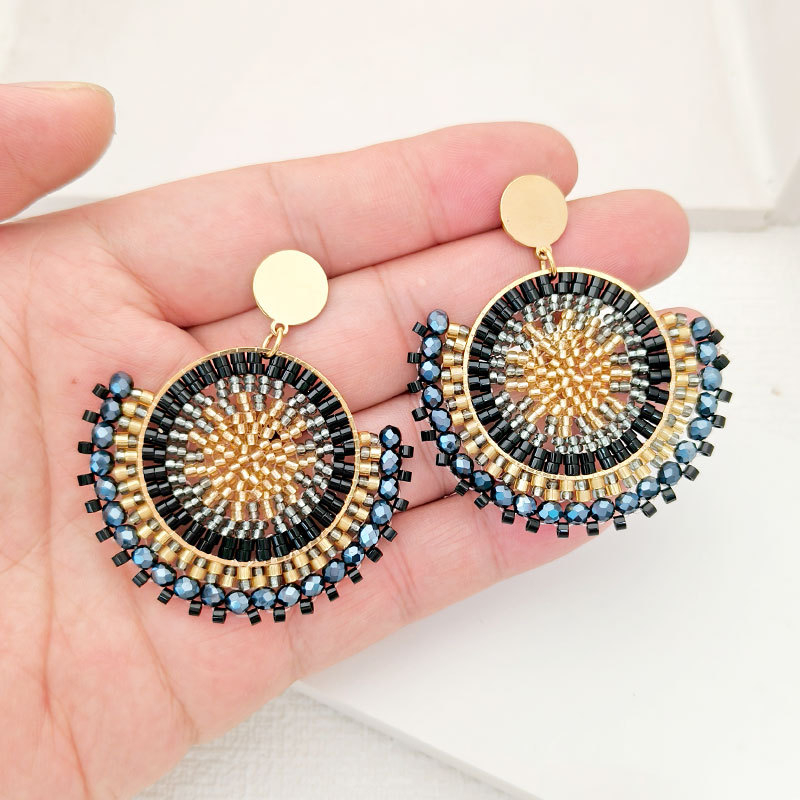 Naušnice u obliku fanova od rižinih perlica, ručno pletene bead naušnice, retro euro-američki stil