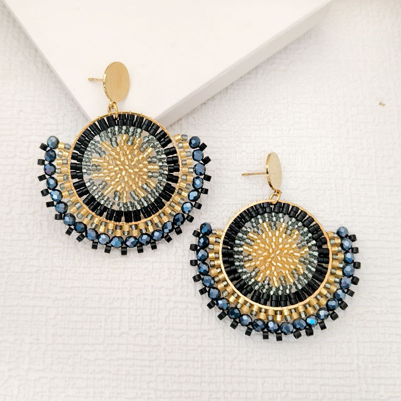 Naušnice u obliku fanova od rižinih perlica, ručno pletene bead naušnice, retro euro-američki stil