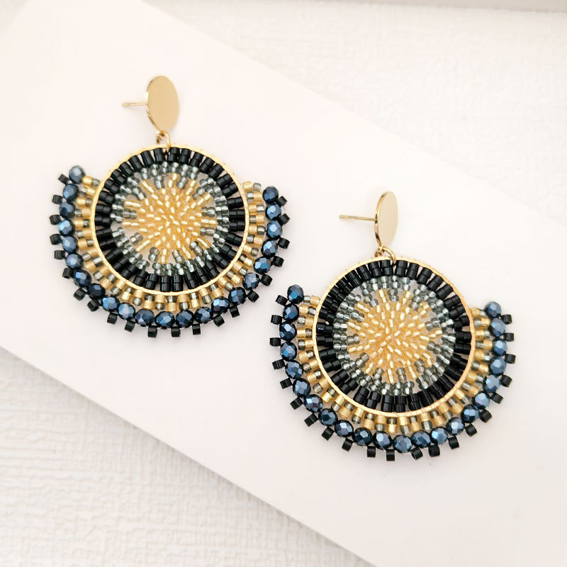 Naušnice u obliku fanova od rižinih perlica, ručno pletene bead naušnice, retro euro-američki stil
