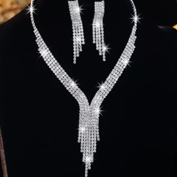 Dugački viseći ogrlica i naušnice, dvodijelni set, elegantan vjenčani nakit, privjesak u obliku mašne