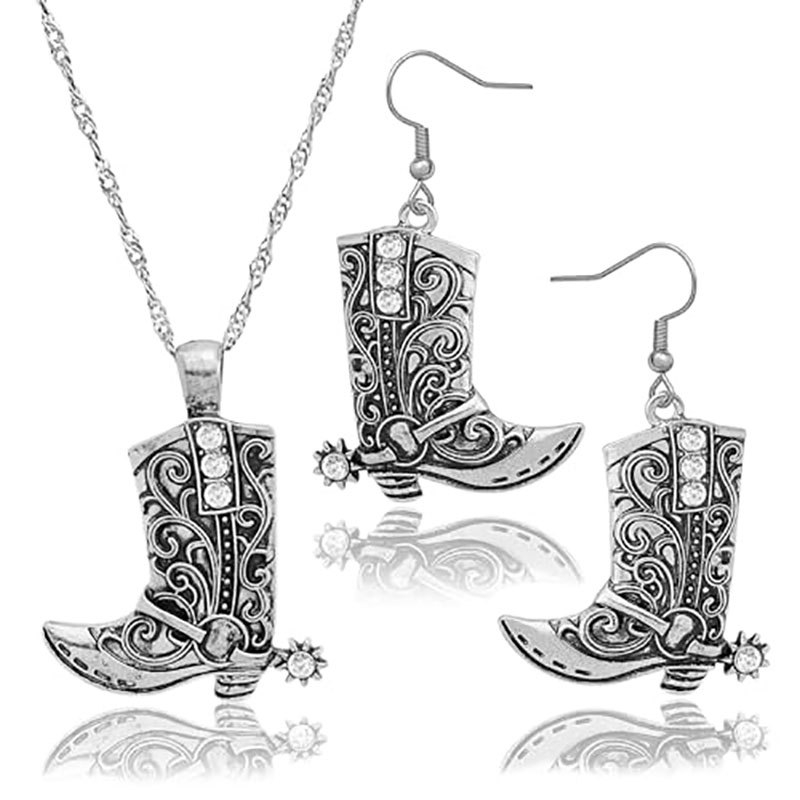 Boho punk Western denim set naušnice i ogrlica