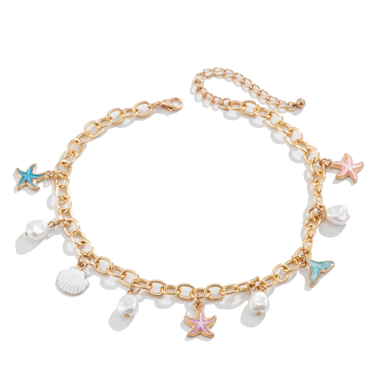 Set nakita: lančić s privjeskom zvijezda mora od legure i bisernim privjeskom, ocean stil, svjež minimalistički dizajn, duljina 41–50 cm